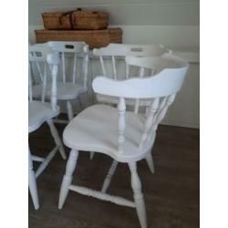 Landelijke houten stoelen - witte brocante cafestoelen - zes