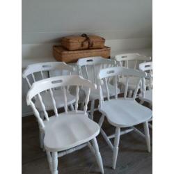 Landelijke houten stoelen - witte brocante cafestoelen - zes