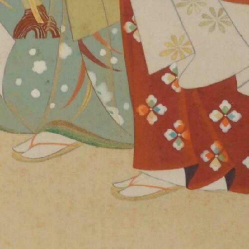 Japanse handgeschilderde scroll "2 Geisha's en Irissen".