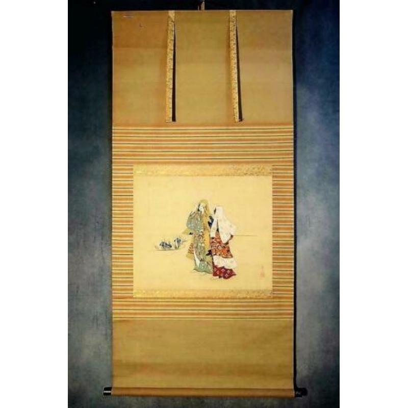 Japanse handgeschilderde scroll "2 Geisha's en Irissen".