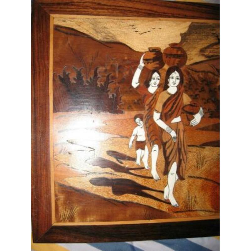 Uniek m hout ingelegde schilderij uit Haiti Rapa €10.00