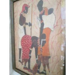 Afrikaanse Beschildering op Doek Gesigneerd Ken 40 x 29,5