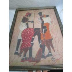 Afrikaanse Beschildering op Doek Gesigneerd Ken 40 x 29,5