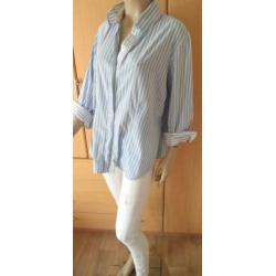 ESRI blauw/wit gestreepte stretchblouse maat 44