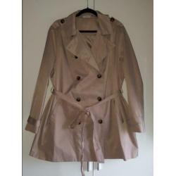 Beige jas lang trech coat grootte maat 48