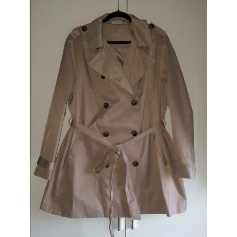 Beige jas lang trech coat grootte maat 48