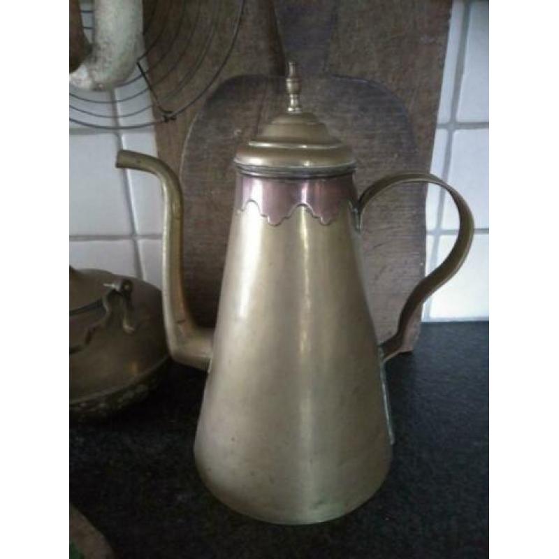 Oude brocante koperen koffiekan kan koffiepot theepot*Etage3