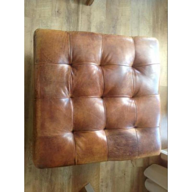 Leren poef (cognac kleur) incl. Dienblad